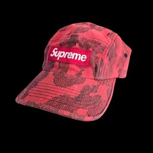 Supreme Flames Jacquard Denim Camp Cap Red FW23